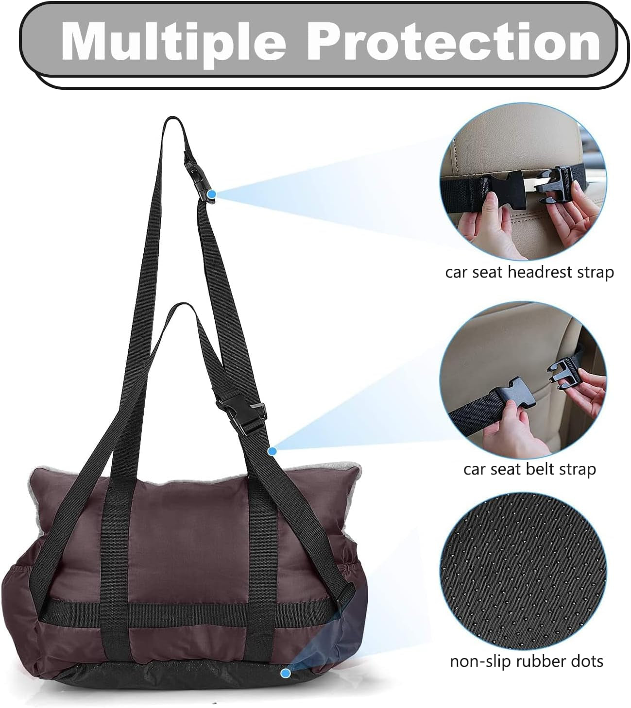 Dog Car Seats with Dog Seat Belt, Washable Dog Booster Pet Car Seat for Small Dogs, Anti-Slip Dog Travel Car Dog Bed for Car Front or Back Seat, Adjustable Safety Buckle, Storage Pockets