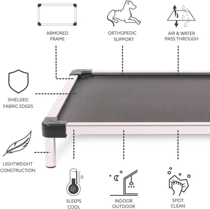 Chew Proof Mesh Elevated Dog Bed - Made for Aggressive Chewers, Indestructible Cot, Heavy Duty, 120-Day Warranty, Washable, Pre-Assembled, Fits Crates Large 41"X27" Black Mesh