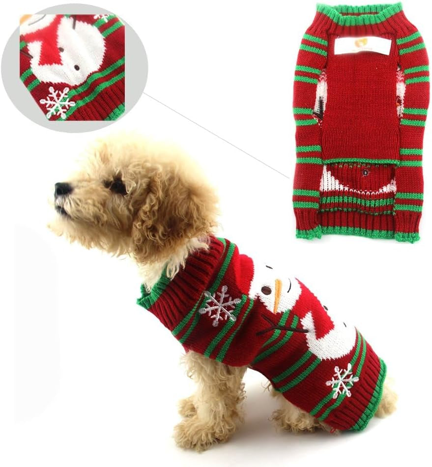 Dog Snow Sweaters - Xmas, Holiday & New Year Sweaters for Small Dog and Cat (Snowman, L)