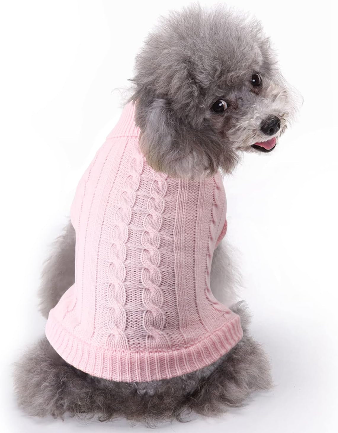 Turtleneck Dog Sweater, Classic Knitwear Dog Pullover Sweaters Warm Winter Pet Apparel Knitted Puppy Clothes for Small Dogs and Cats (Pink, Large)