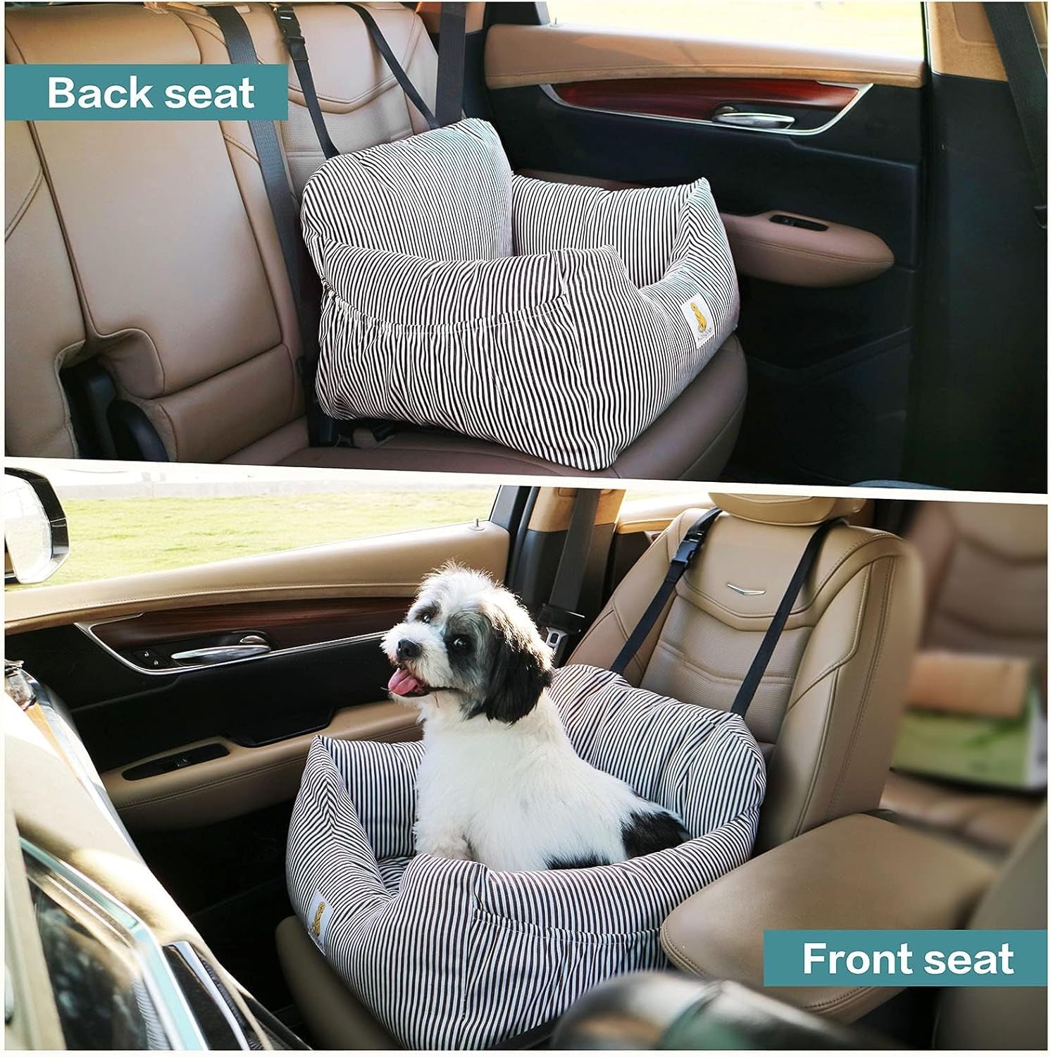 Dog Car Seat for Small Dogs,Fully Detachable and Washable Puppy Dog Booster Seats with Storage Pockets and Clip-On Safety Leash,Non-Slip Base Dog Bed Dual-Use for Car and Home (Black)