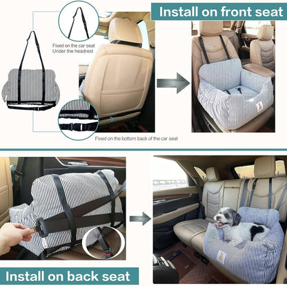 Dog Car Seat for Small Dogs,Fully Detachable and Washable Puppy Dog Booster Seats with Storage Pockets and Clip-On Safety Leash,Non-Slip Base Dog Bed Dual-Use for Car and Home (Black)