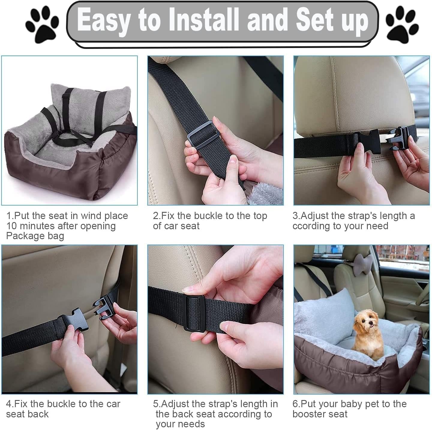 Dog Car Seats with Dog Seat Belt, Washable Dog Booster Pet Car Seat for Small Dogs, Anti-Slip Dog Travel Car Dog Bed for Car Front or Back Seat, Adjustable Safety Buckle, Storage Pockets