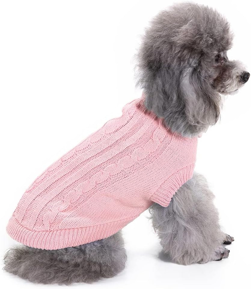 Turtleneck Dog Sweater, Classic Knitwear Dog Pullover Sweaters Warm Winter Pet Apparel Knitted Puppy Clothes for Small Dogs and Cats (Pink, Large)