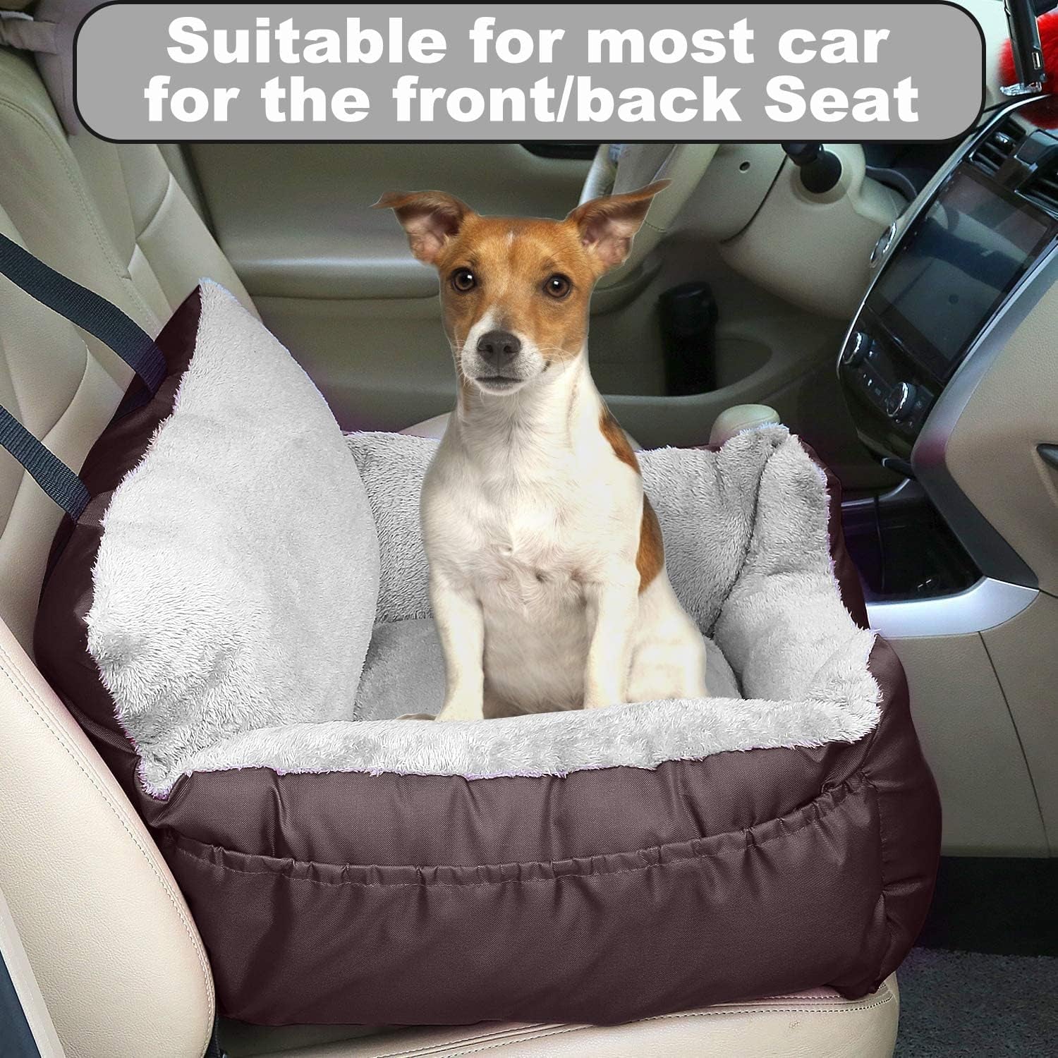 Dog Car Seats with Dog Seat Belt, Washable Dog Booster Pet Car Seat for Small Dogs, Anti-Slip Dog Travel Car Dog Bed for Car Front or Back Seat, Adjustable Safety Buckle, Storage Pockets