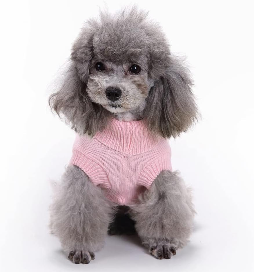 Turtleneck Dog Sweater, Classic Knitwear Dog Pullover Sweaters Warm Winter Pet Apparel Knitted Puppy Clothes for Small Dogs and Cats (Pink, Large)