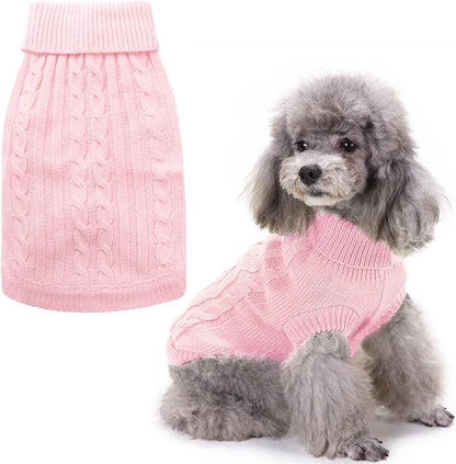 Turtleneck Dog Sweater, Classic Knitwear Dog Pullover Sweaters Warm Winter Pet Apparel Knitted Puppy Clothes for Small Dogs and Cats (Pink, Large)