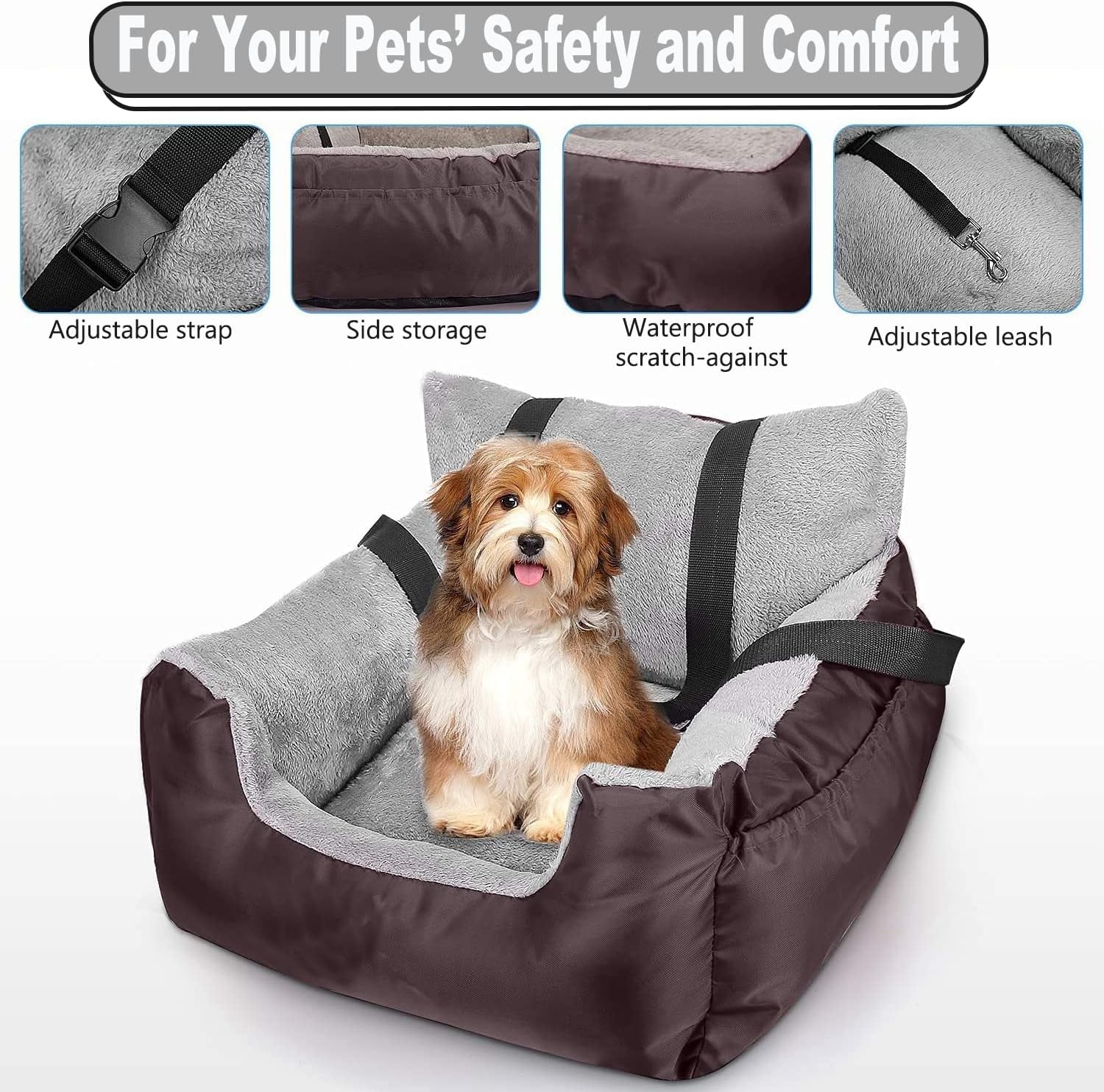 Dog Car Seats with Dog Seat Belt, Washable Dog Booster Pet Car Seat for Small Dogs, Anti-Slip Dog Travel Car Dog Bed for Car Front or Back Seat, Adjustable Safety Buckle, Storage Pockets