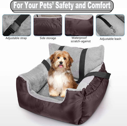Dog Car Seats with Dog Seat Belt, Washable Dog Booster Pet Car Seat for Small Dogs, Anti-Slip Dog Travel Car Dog Bed for Car Front or Back Seat, Adjustable Safety Buckle, Storage Pockets